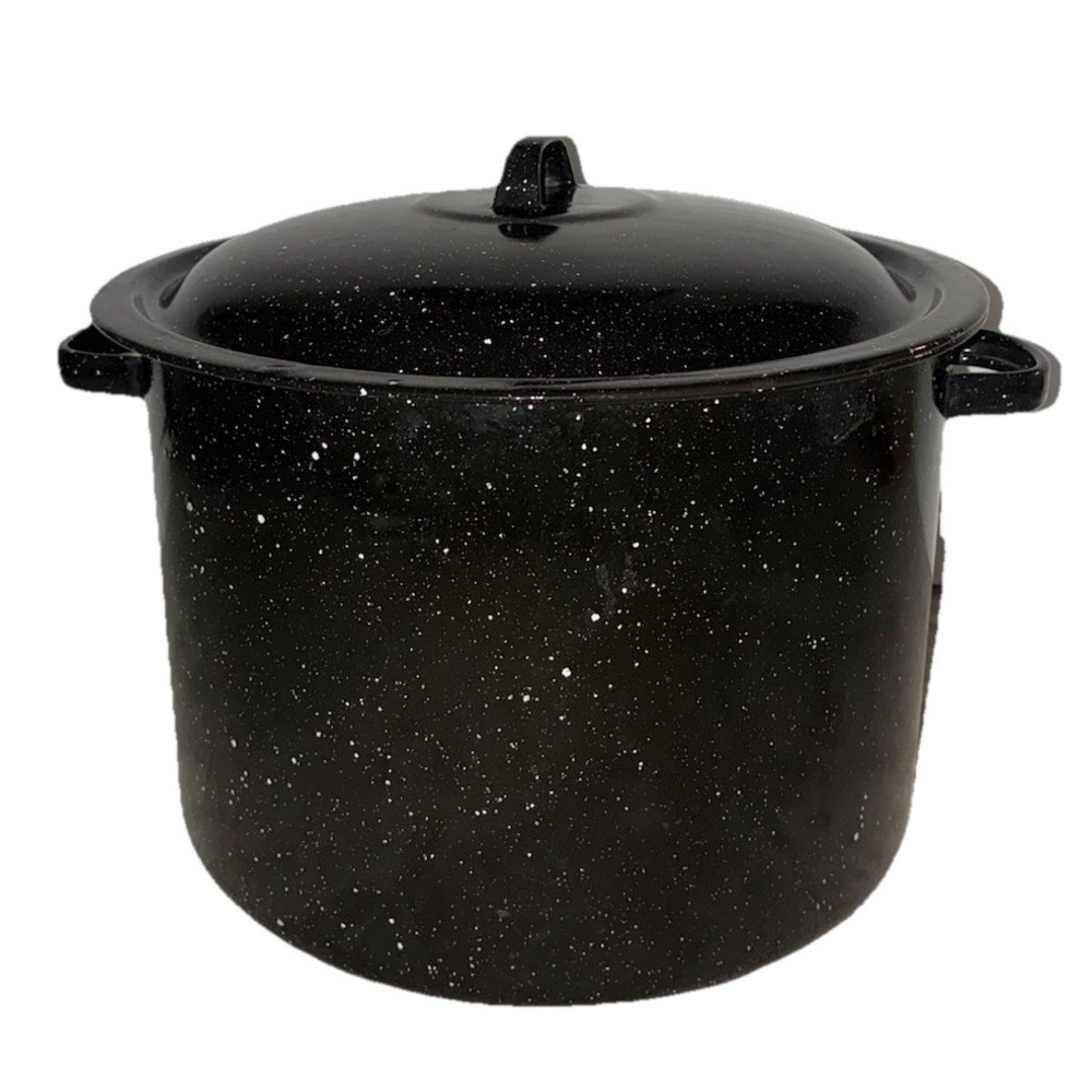 Enamelware Black Speckled Canning Stock‎ Pot With Lid 11x8"
